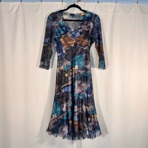 Komarov Abstract Print Crinkled Chiffon Midi Dress